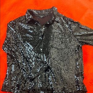 VICI Black Sequin Button-Up Shirt